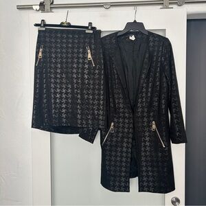 VEX Collection black 2 piece skirt jacket set houndstooth size 44 or 12 USA